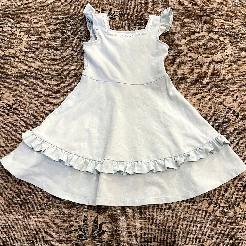 Janie and Jack Soft Wave Dot Trim Ponte Dress Blue Girls Size 8